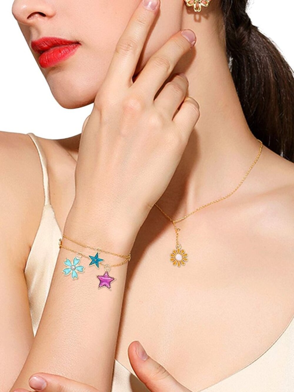 220Pcs Bracelet Charms Assorted Gold Plated Enamel Charms Necklace Bracelet Earr - Picture 6 of 7